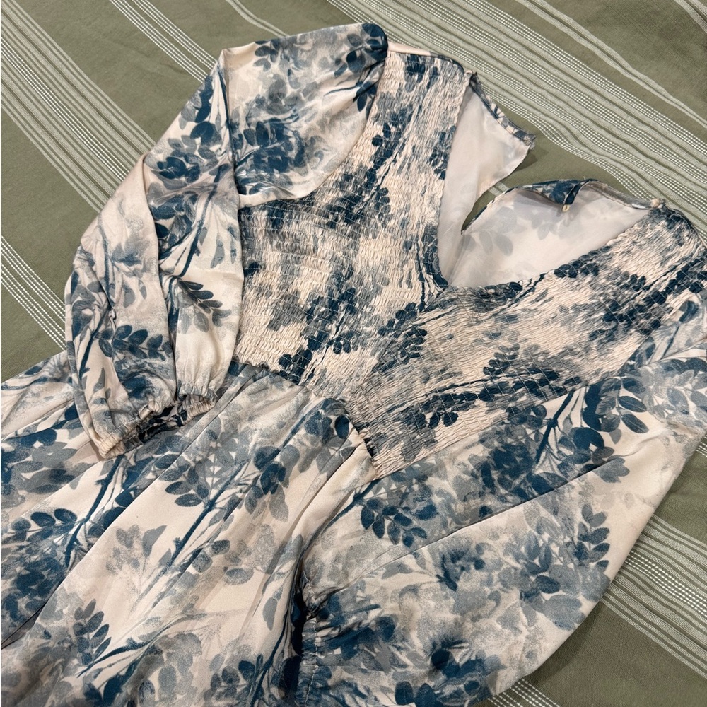 Floral Green and White Dress